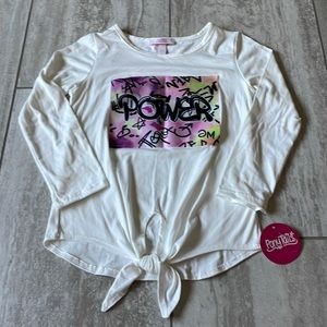 ponytails Medium (10-12)) Cream long sleeves for girls,power design&knot infront